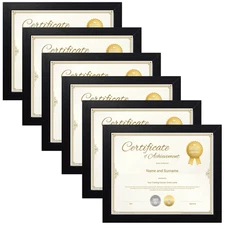 8.5x11 Certificate Document Picture Frame Set of 6, Black 8.5x11, 