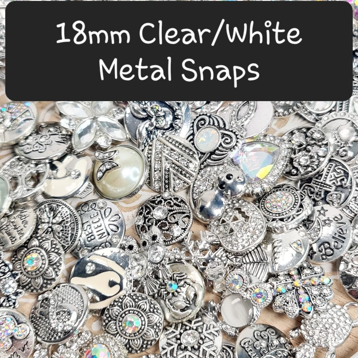 BULK 100 x 18mm WHITE CLEAR AB METAL Snap Buttons FREE POST eBay