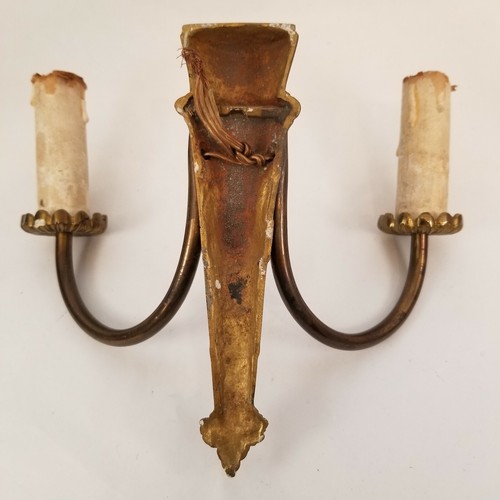 Vintage Brass ART DECO or ART NOUVEAU Electric Wall Sconce Two-Arm Fixture - Picture 3 of 10