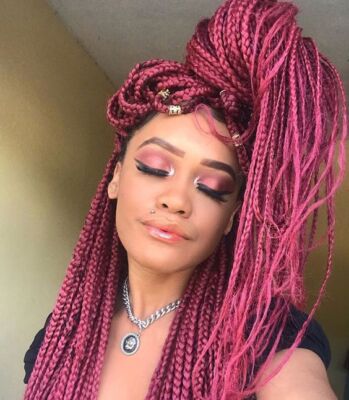 Burgundy Red Long Box Braided Lace Front Wigs Synthetic Glueless with Baby Hair
