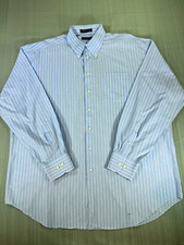 Nautica Mens Shirt 18 36/37 Blue Striped Long Sleeve Cotton Button Down 3321