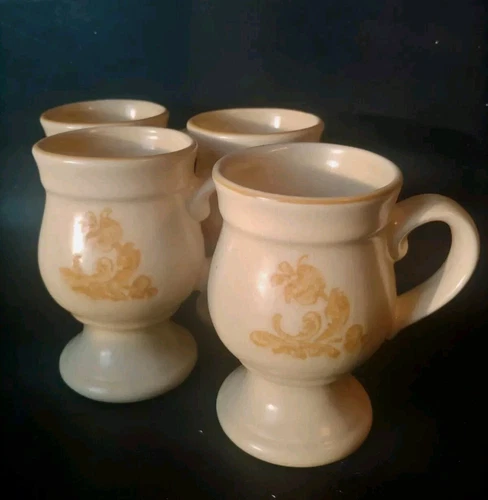 Vtg Coffee Mugs Pfaltzgraff Cottage Goblet Footed Stoneware Ceramic Set of 4