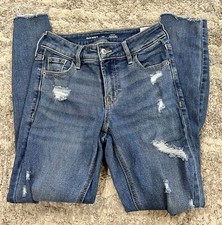 OLD Navy Jeans Women's Size 00 Navy Rockstar Super Skinny Mid Rise Distressed