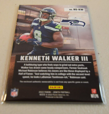 2022 Zenith Kenneth Walker III Rookie Stallions RC Patch No. RS-KW