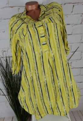 NEU ITALY LONG BLUSE BLUSENKLEID TUNIKA STREIFEN MUSTER GELB 36-40/42 - Bild 1 von 4