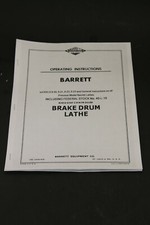 Barrett Brake Drum Lathe Operating Manual For Vintage B20 B21 B22 B23
