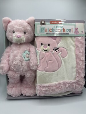 Little Miracles NWT 2 Piece Patchwork Pals Pink Cat Plush Matching Blanket