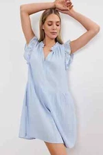 VELVET By Graham & Spencer Grace Cotton Eyelet Mix Mini Dress Island S $219 H4