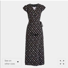 J.Crew Mercantile Black Floral Midi Wrap Dress V Neck Viscose Womens Size XS