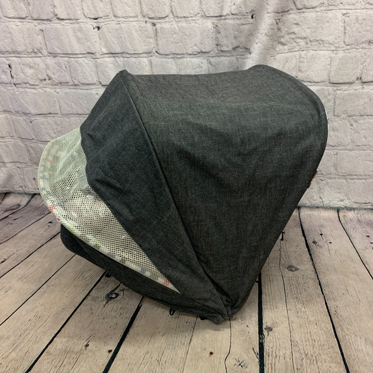 Mamas and Papas Sola Sola Hood Denim Grey Candy Stripe Lining