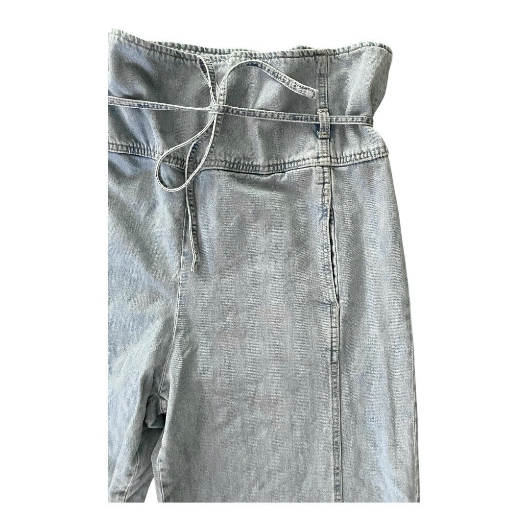 Zara Hi Rise Pull On Borsa di Carta Gamba Larga Jeans Donna Taglia 12 Denim Lavaggio Leggero