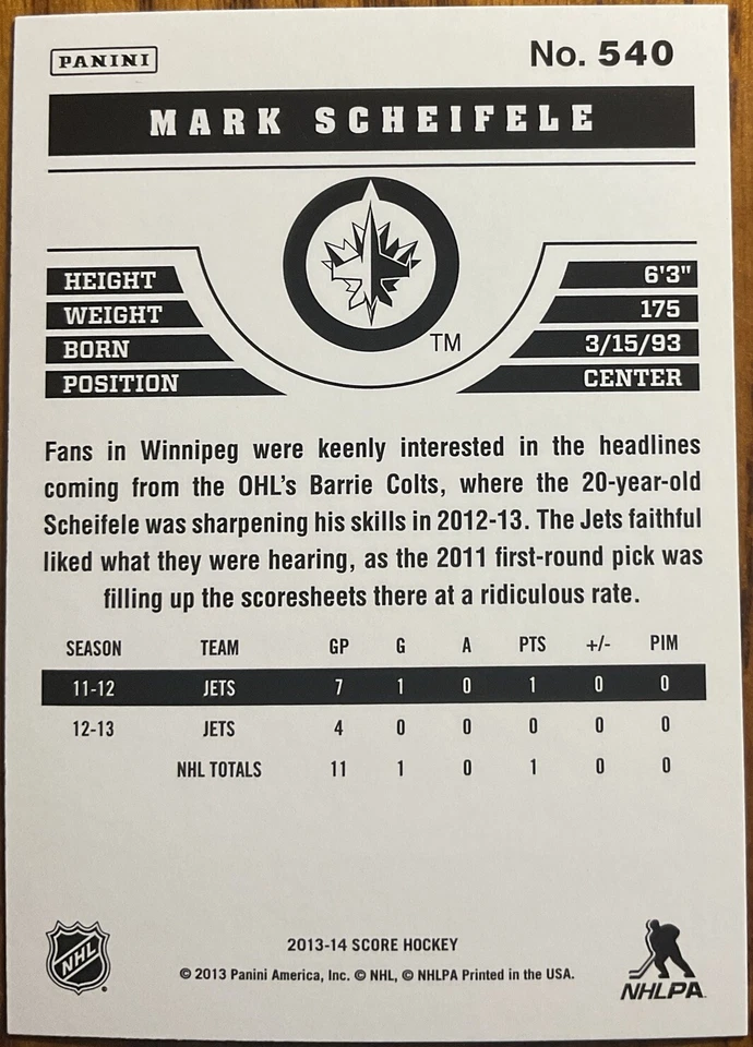 2013-14 Score Gold Mark Scheifele #540 Winnipeg Jets - Image 2 of 2