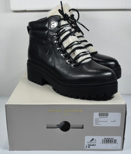 MARC FISHER NEU IM KARTON $ 249 NAIRY SCHNÜRSCHERE LASENSOHLE SCHWARZ LEDER STIEFEL. 8M - Bild 5 von 12
