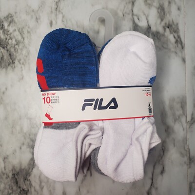 Boys FILA No Show Socks Assorted Colors 10 Pairs Cushion & Mesh Shoe Size 10-4