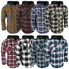 Hooded Flannel Shirt Mens Plaid Hoodie Button Up Flap Pockets True Fit Up To 4X!
