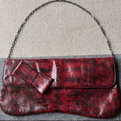 Miu Miu 90s Archive Red Leather Chain Shoulder Bag Ribbon Bow