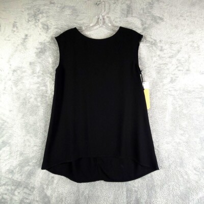 Halogen Womens Blouse Black Sleeveless Crew Neck Keyhole Back XS New