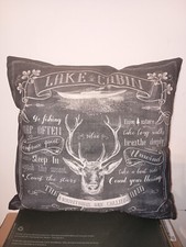 15" Square Throw Pillow Grey Gray Deer Lake Cabin Mountain Decor