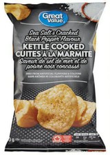 Great Value Sea Salt  Cracked Black Pepper Kettle Cooked Potato Chips, 180g/...