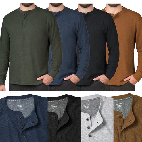 Mens Henley Long Sleeve T-Shirt Thermal 