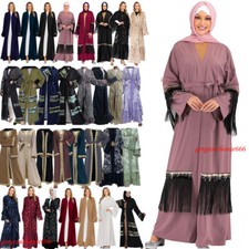 Muslim Women Open Cardigan Abaya Maxi Dress Dubai Robe Islamic Turkish Gown