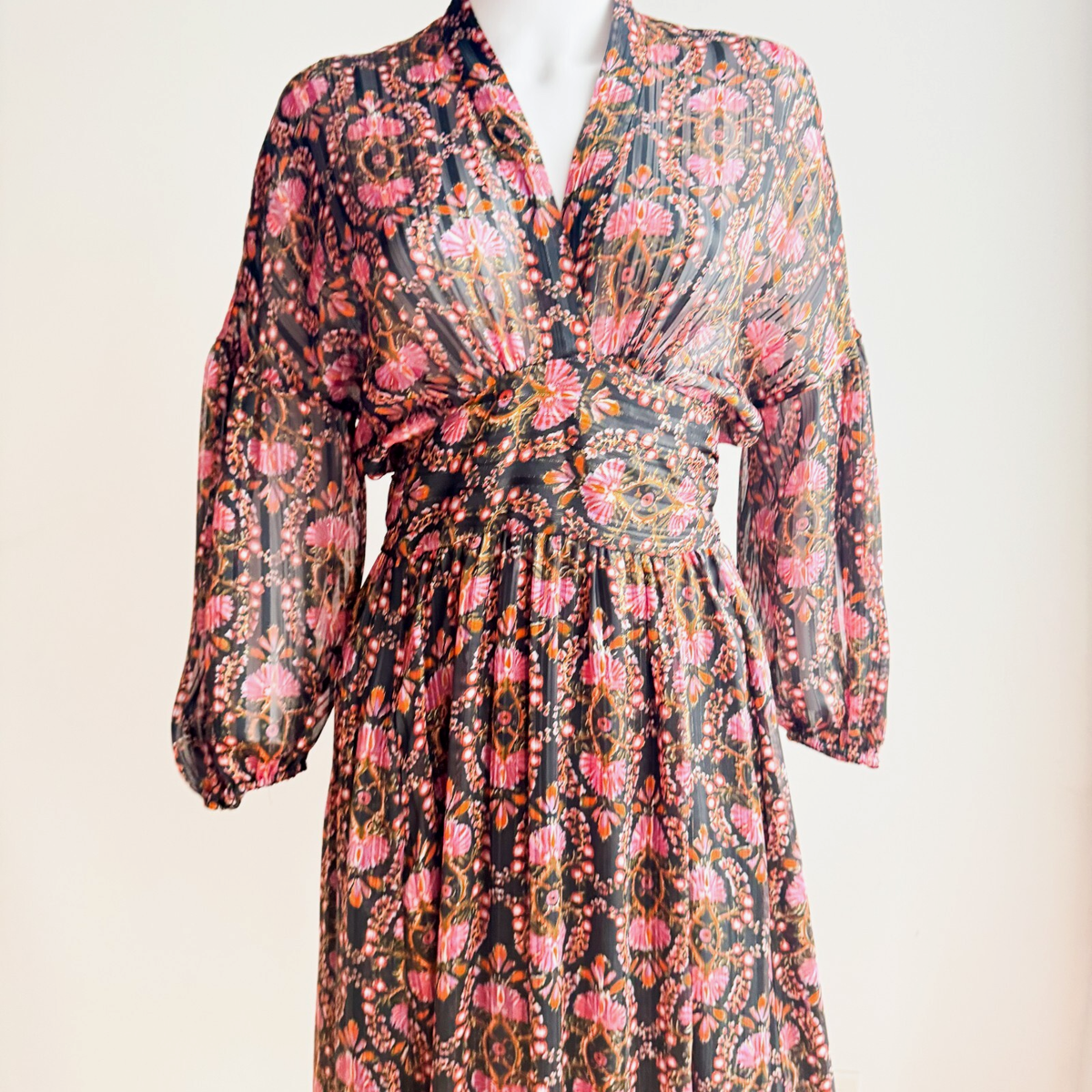 Zara Dark Florals Wrap Long Sleeve Chiffon Maxi Dress S | eBay