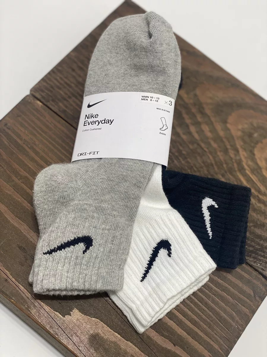 Nike Everyday 3-Pack Ankle Socks (Men’s 8-12 ~Women’s 10-13) Dri-Fit New