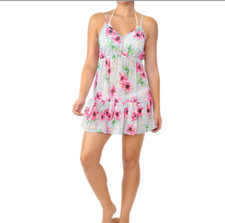 MIKEN Juniors Sheer Ruffled Deep V Neck Adjustable Swim cover up XS,S NWT 28