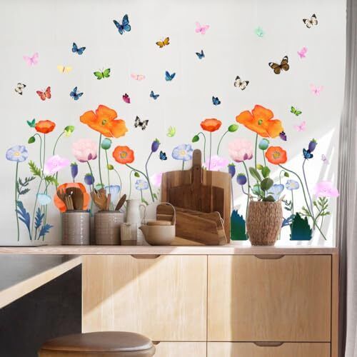 6 Pieces Flowers Wall Decals Vinyl Flowers Wall Stickers Removable Orange - Picture 3 of 7