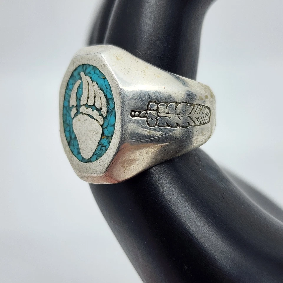 Anillo de motociclista vintage G&S Gordon & Smith con incrustación esterlina turquesa águila 9,5 Foto 3 de 4