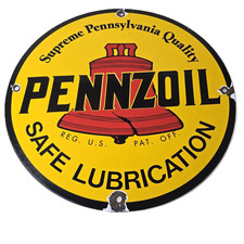 Vintage Pennzoil Sign - Lubrication Gas Service Station Pump Porcelain Sign