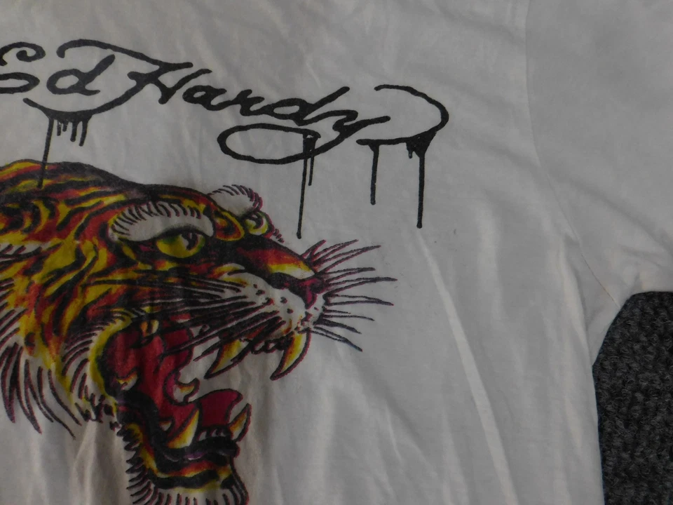 Ed Hardy рубашка мужская маленький белый тигр графический тату футболка капельный логотип Y2K стиль - Изображение 4 из 4