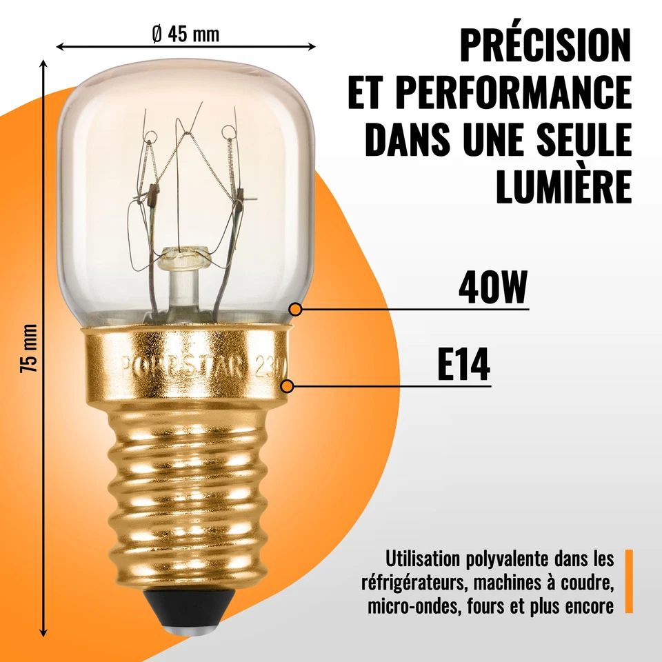 Poppstar 2x Ampoule de Four E14 40W Résistante à 300 °C 2400K blanc chaud 430lm - Photo 2/4