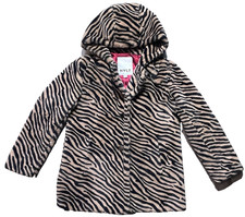 NVLT Woman  s Hooded Faux Fur Tiger Stripe Size Medium Coat 2 Button Closure