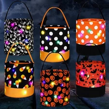 Teling 6 Pcs LED Halloween Candy Bucket Pumpkin Treat Basket Light Multipurpose 