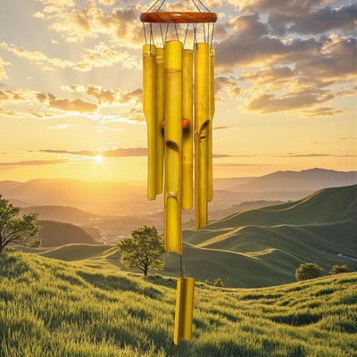 Bamboo Wind Chimes 38'' 6 Pipes, Handcrafted Wooden Wind Chime Bring a Unique and
