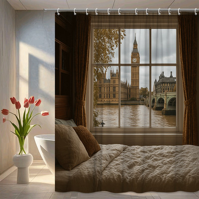 Elegant London Scene Shower Curtain for Home Décor