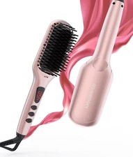 Pink Hair Iron Brush With Mch Heating Units For Smooth Frizz-free Hair 450F