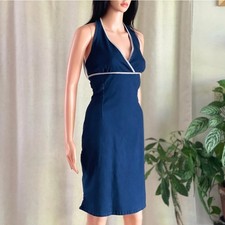 Vtg Y2K Tommy Hilfiger Tommy Jeans Denim Halter Dress L Dark Wash Blue Preppy