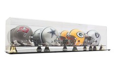 (1) NFL FOUR FOOTBALL MINI HELMET UV ACRYLIC MIRROR BAC GOLD RISER DISPLAY CASE
