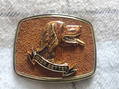 Vintage 1979 Raintree Signed Irish Setter Dog Breed Enamel Metal Belt Buckle 