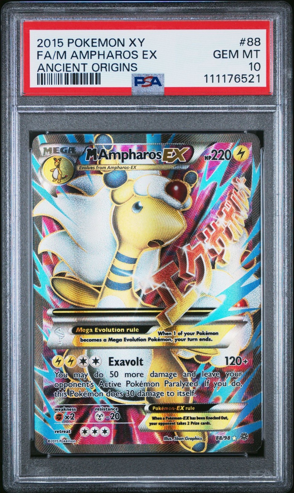 Pokemon Mega M Ampharos EX Full Art 88/98 - XY Ancient Origins NEW CERT - PSA 10