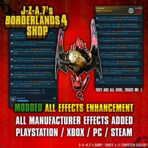 Borderlands 4✨ MODDED ENHANCEMENT ALL MANUFACTURER EFFECTS BL4 ✅PC-PS-XBOX✨