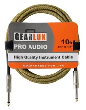 Gearlux Instrument Cable, 1/4 Inch, Straight-Straight, Tweed, 10 Foot