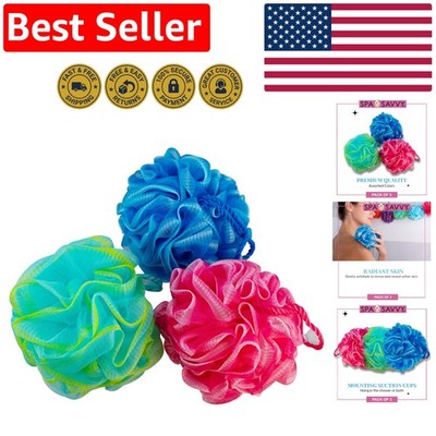 Multicolor Bath Loofah Set, 3-Piece Exfoliating Shower Sponges with Suction Cups