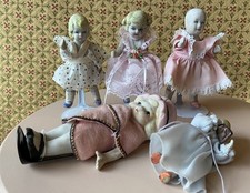 Vintage Bisque Penny Doll Lot of 5 Girl Dolls JAPAN Hand Painted Hand Sewn Dress