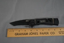 SOG Trident ELITE A/O Plain Edge Blade WITH Belt Cutter BK Folding Knife