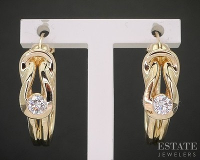14 Karat Gelbgold natürliche 0,28 kt Diamant Liebesknoten Creolen 6,5 g P15426