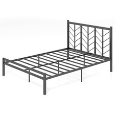 Queen Size Metal Platform Bed Frame with Tree Branch Headboard Heavy Duty Black