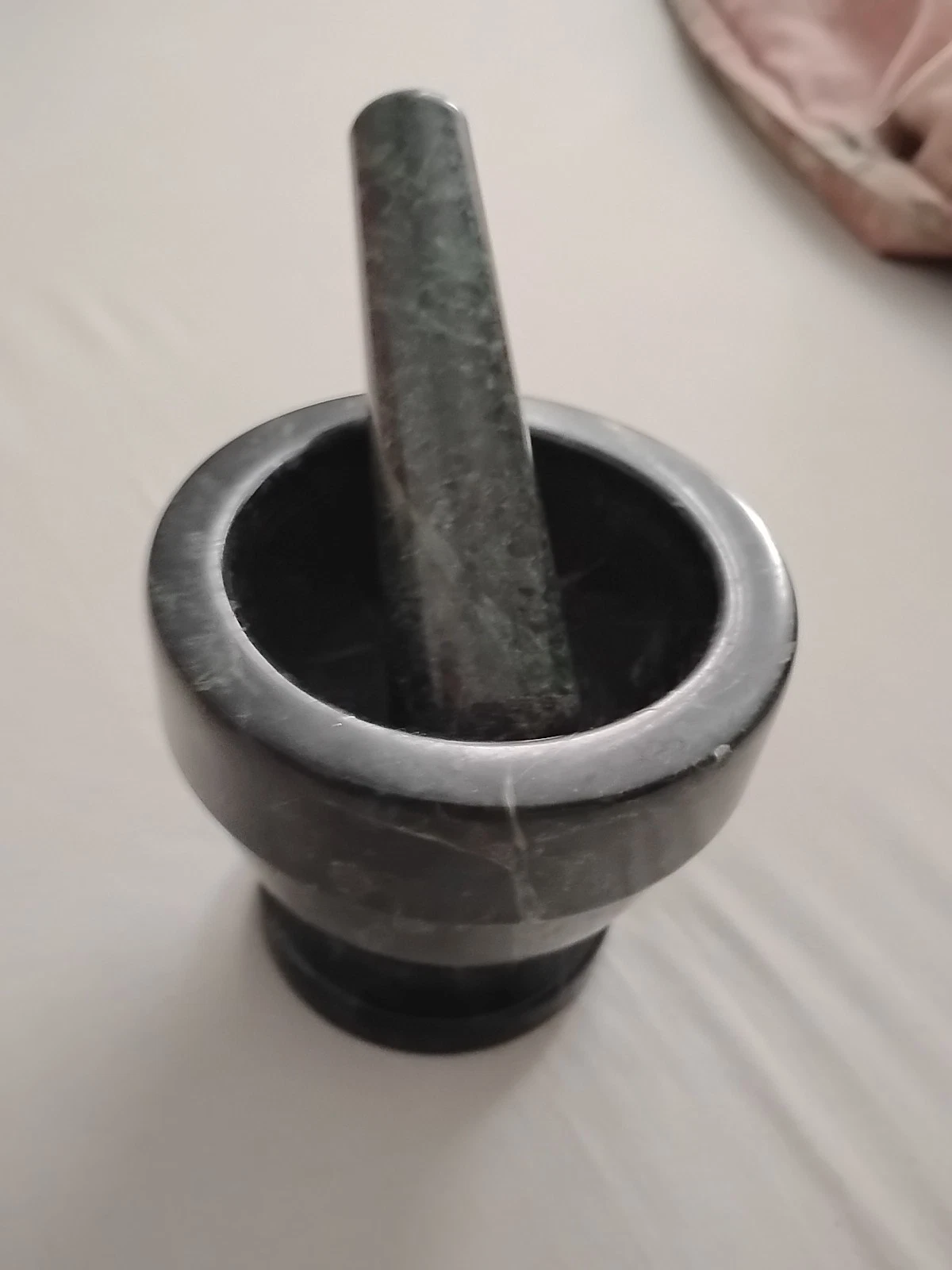 VINTAGE MORTAR & PESTLE IN GREEN MARBLE STONE GRINDING TOOL CRUSHER